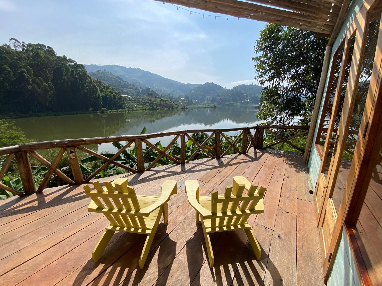 Lake Cabin · terrace with two chairs over the lake